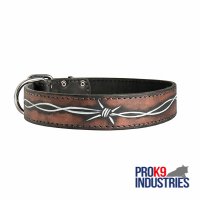 Handpainted Leather Dog Collar with Barbed Wire Drawing