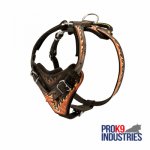 Handpainted in Flames Leather Dog Harness for Agitation Training