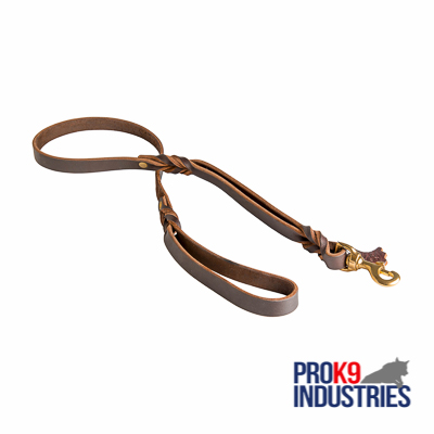 Dog Leather Leash With Additional Handle
