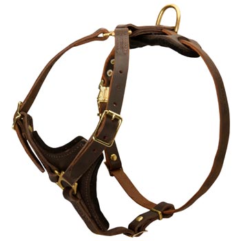 Dog Harness Y-Shaped Brown Leather Easy Adjustable for Best Fit