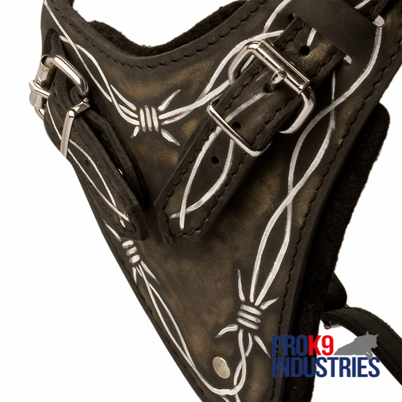 Painted Leather Dog Harness for Walking and Training